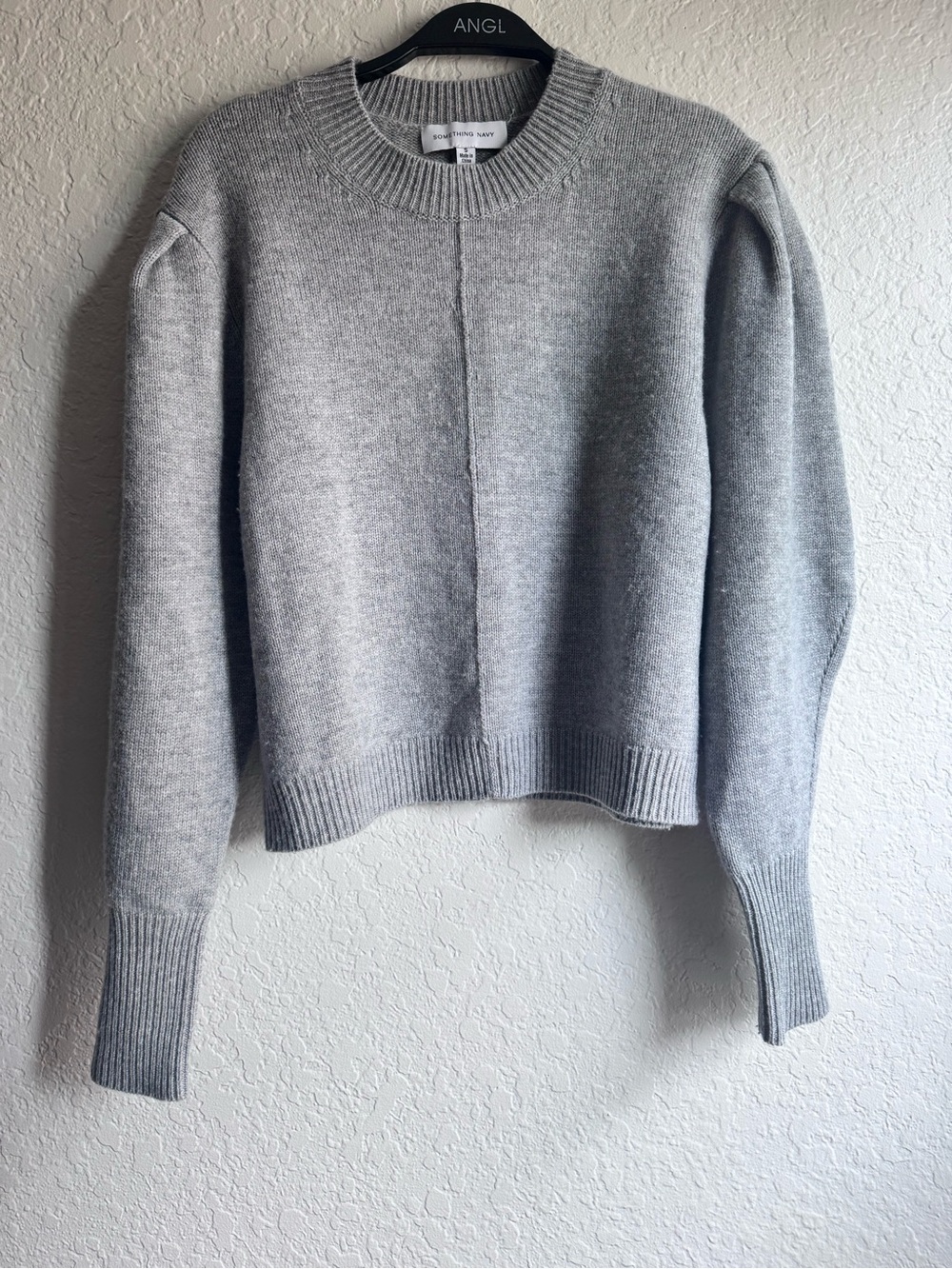 Something Navy Minnie Wool Cashmere Puff Sleeve Sweater Gray S EUC